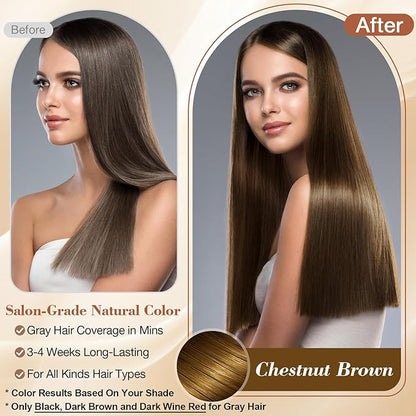 Chestnut Brown Hair Dye Shampoo 3 in 1 for Color Transform, Instant Hair Color Shampoo With Herbal Ingredients-Gentle & Long-lasting, Seimi Permanent Dye Color Gift for Men Women 500ML