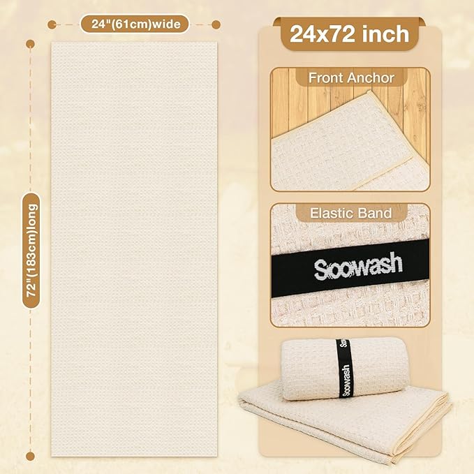2 Pack Hot Yoga Towel Yoga Mat Towels Non Slip for Hot Yoga Stickyfiber Microfiber Quick Dry Soft Absorbent with Corner Pockets Cover Bikram Pilates Exercise Fitness 24" X 72"Beige