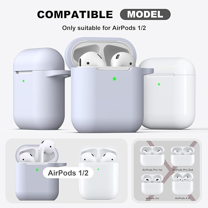 R-fun Compatible with AirPods Case Cover, Soft Silicone Protective Cover with Keychain for Women Men Compatible with Apple AirPods 2nd 1st Generation Charging Case, Front LED Visible,Pebble