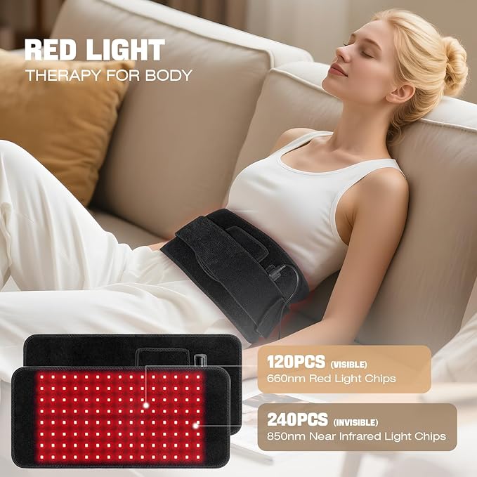 Red Light Therapy for Body, Heating Pad Belt, 660nm & 850nm Red Light Near Infrared Heated Therapy Wrap for Lower Back Legs Arms, Mothers Day Gifts, Birthday Gifts for Women Men Mom