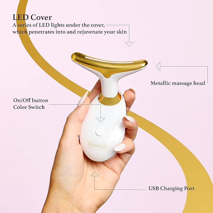 7 Color Face and Neck Massager 7-in-1 LED Light Therapy, Wrinkle Remover & Skin Tightening Device - Red Light Firming, Smoothing with Vibration - Rechargeable Anti-Aging at Home