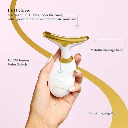 7 Color Face and Neck Massager 7-in-1 LED Light Therapy, Wrinkle Remover & Skin Tightening Device - Red Light Firming, Smoothing with Vibration - Rechargeable Anti-Aging at Home