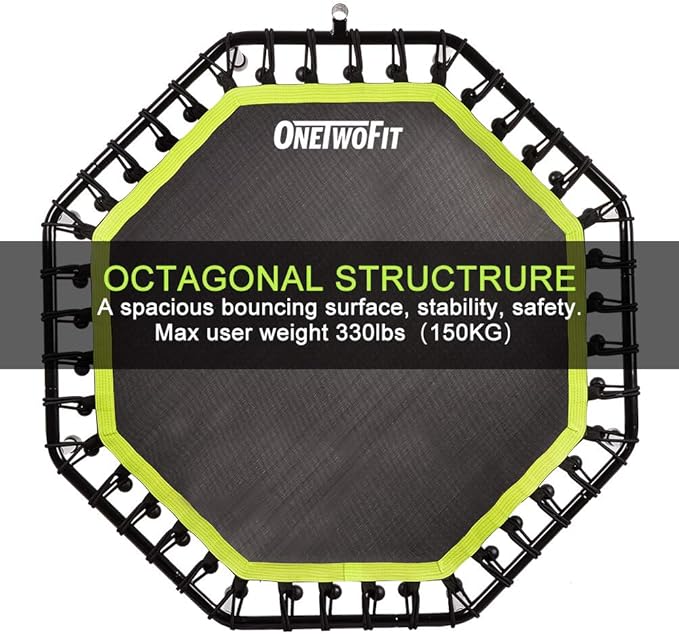 ONETWOFIT 51" Silent Trampoline with Adjustable Handle Bar, Fitness Trampoline Bungee Rebounder Jumping Cardio Trainer Workout for Adults…