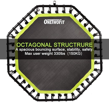 ONETWOFIT 51" Silent Trampoline with Adjustable Handle Bar, Fitness Trampoline Bungee Rebounder Jumping Cardio Trainer Workout for Adults…