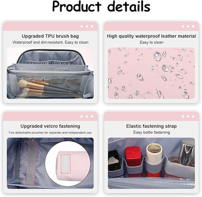 BOYATU Travel Makeup Bag Organizer Cosmetic Bag: 3 Pcs Set Make up Bags for Women with Handle - Waterproof Vegan Leather Toiletry Bags Travel Essentials Pouch with Compartments (D-04-Pink)