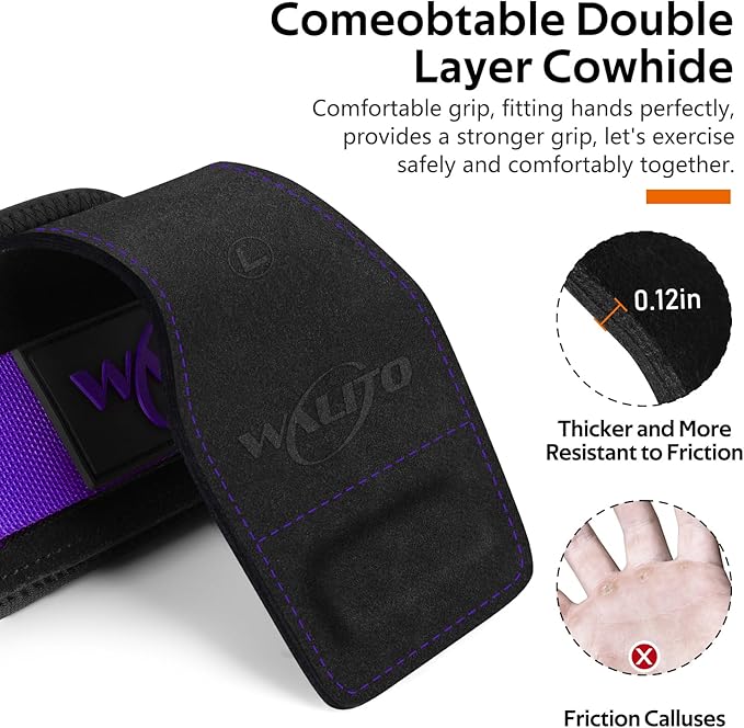 WALITO Weight Lifting Wrist Straps (Pair),Double Layer Leather Grips for Deadlift,Powerlifting and Gym Workouts, Adjustable Neoprene Padded Wrist Wraps - Men/Women, Heavy Duty Support