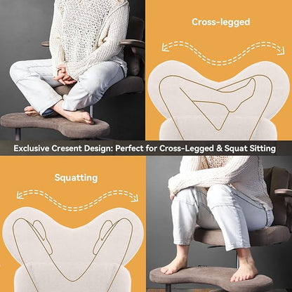 Meditation Cross Legged Armchair, ADHD Chair with Adjustable Armrests, Criss Cross Desk Chair with Flexible Back Cushion, Swivel Footrest, Arm Support and Wheels for Home Office, Cocoa