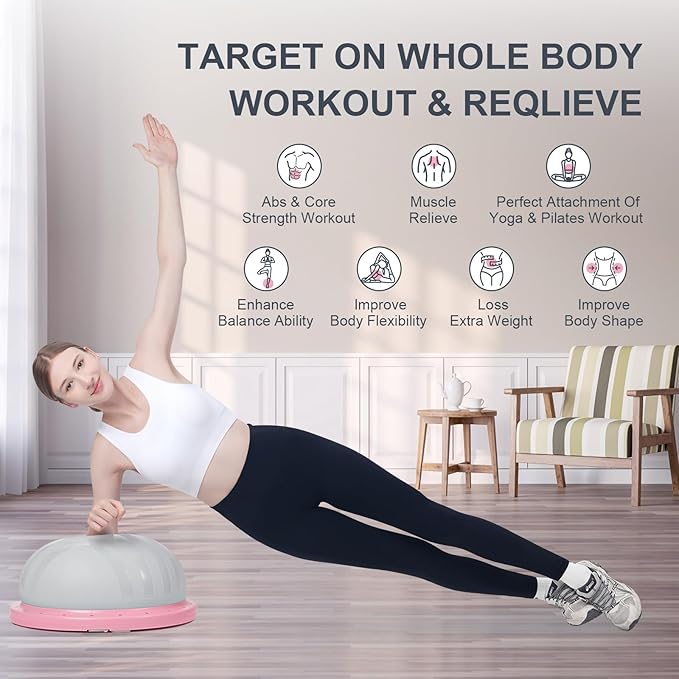 Balance Ball Trainer,Inflatable Yoga Plank Exercise Ball With Plank &Game,Half Balance Trainer With Extra Yoga Ball & Resistance Bands For Home Gym Workout Core Strength Training.