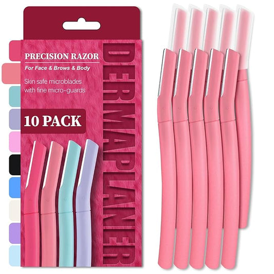 Face Razors for Women, Dermaplane Razor for Women Face, Eyebrow Razor, Dermaplaning Tool, Gentle Exfoliation Microblades for Sensitive Skin, Peach Fuzz Remover, 10 Count (Blush)