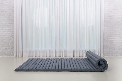 Leewadee - Kapok Roll Mat – Handcrafted Folding Sleep & Relaxation Mattress from Thailand, Ideal as Guest Bed, Camping Mat, Yoga Mat or Traditional Futon, 75 x 39 inches, Anthracite