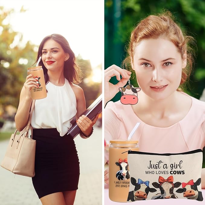 SAIWEILAI ONLINE 6 Pieces Cow Gifts Set for Women Cow Lovers Gifts Just a Girl Who Loves Cows Gift for Her Daughter Friend Sister Cows Lovers