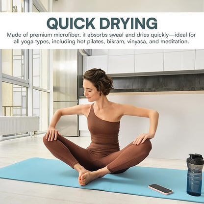 Yoga Mat Towel – Non-Slip, Sweat-Absorbent, Quick-Drying, Lightweight, and Machine Washable – Ideal for Bikram, Pilates, and Heated Workouts