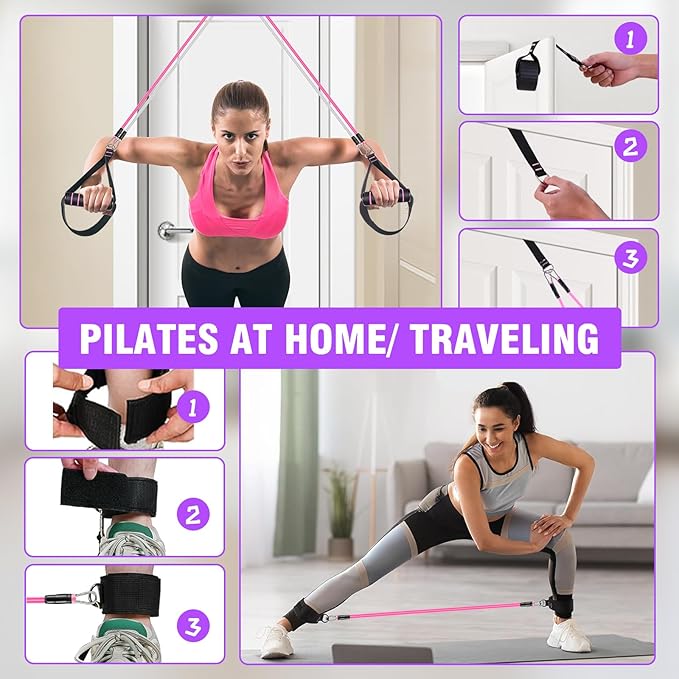 Pilates Bar Kit with Resistance Bands,Pilates Bar with Stackable Bands Workout Equipment for Legs,Hip,Waist and Arm,Exercise Fitness Equipment for Women & Men Home Gym Yoga Pilates