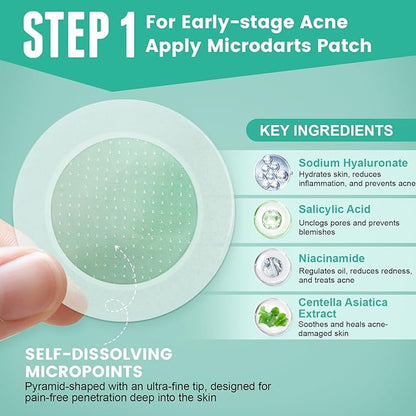 3-Step Microdart Pimple Patches Set – 83 Count, including 9 Microdarts Pimple Patches, 50 Pimple Poppers, and 24 Hydrocolloid Patches