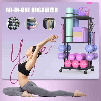 Dumbbell Rack Compact Weight Rack Home Gym Storage Rack Yoga Mat Storage Workout Equipment Organizer with Wheels