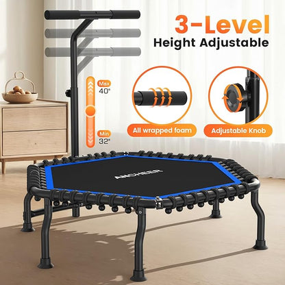 ANCHEER 50" Rebounder Trampoline for Adults- 2025 Foldable Mini Trampoline with Bar- Exercise Trampoline for Adults, Max Load 560lbs, for Indoor/Garden Workout