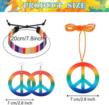 5 Pcs Hippie Costume Accessories Set Women, 60s 70s Party Dressing Accessory Peace Sign Necklace Party Decorations for Party