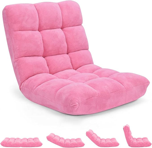 RELAX4LIFE Floor Chair with Back Support - 14-Position Adjustable Lazy Sofa Chair, Padded Sleeper Bed & Couch Recliner for Reading Meditation, Folding Floor Gaming Chair for Adults (Pink)