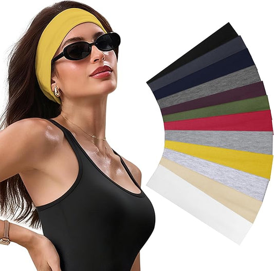 Headbands for Women - 12Pcs Non-Slip Cotton Cloth Headbands for Women's Hair Accessories,Fashion Sports Hair Bands & Ties,Soft Fabric for Yoga,Running,Workout