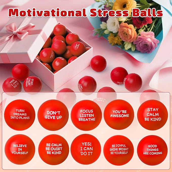 100PCS Motivational Stress Balls for Adults and Kids - Stress Balls Bulk Soft Sponge Squeeze Toys with Inspirational Quotes | Office Classroom Stress Relief Gifts | Anxiety Relief Fidget Toys