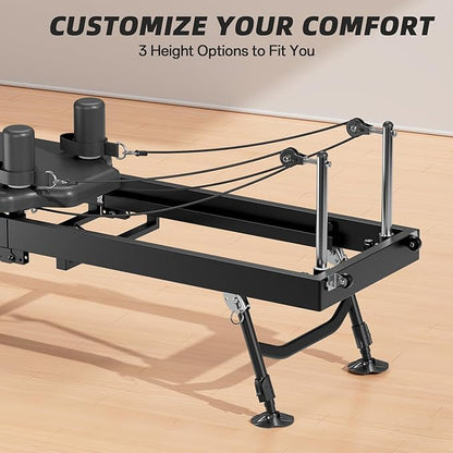 Pilates Reformer Machine for Home, 78" Foldable Reformer with Adjustable Resistance, 5 Elastic Cords, Professional Home Gym Equipment