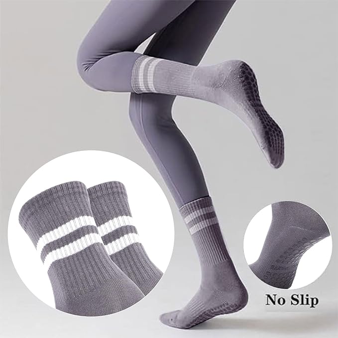 3 Pairs Non Slip Yoga Socks for Women Anti-skid Long Socks for Yoga, Barre, Ballet, Dance, Barefoot Workout Gym