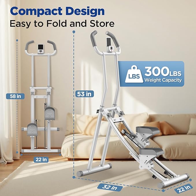 Stair Stepper for Home Gym Exercise, Stair Climber for Full Body Workout with Adjustable Handlebar & Pedals, Compact Foldable Vertical Cardio Exercise Climber with LCD Display