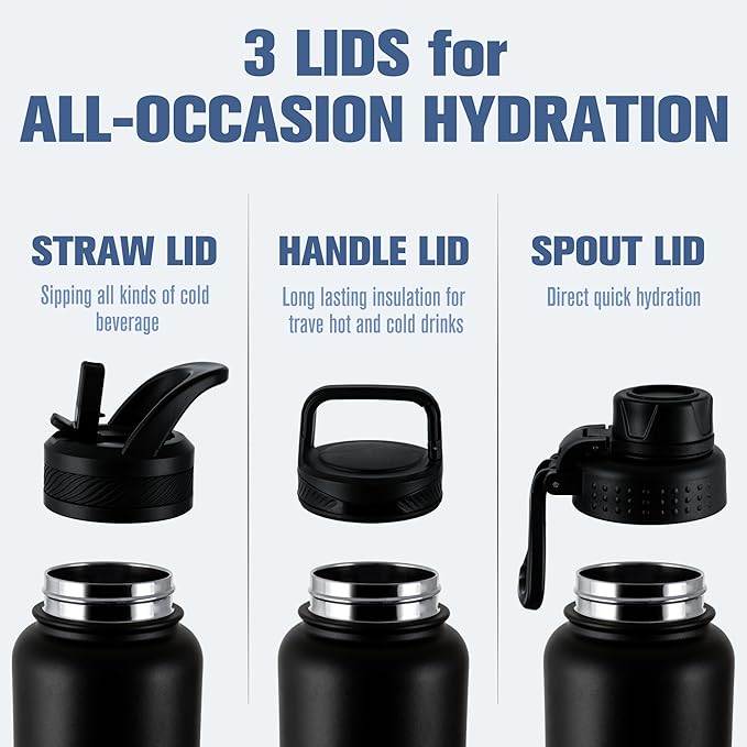 OLDLEY 40 oz Insulated Water Bottle With Straw, Stainless Steel Sports Water Cup Flask with 3 Lids(Straw, Spout and Handle Lid) Double Walled Travel Thermal Canteen Mug,Classic Lavender