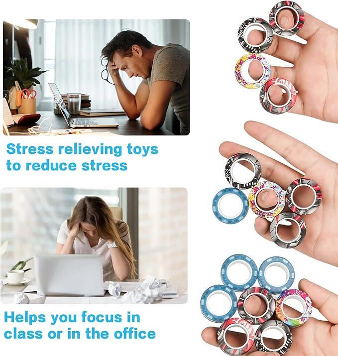 18Pcs Magnetic Rings Fidget Toys Spinner Set Easter Basket Stuffers,Finger Magnet Rings Endless Hours of Fun ADHD Stress Relief Fidget Spinner for Relieve Anxiety Birthday for Adults Teens Kids