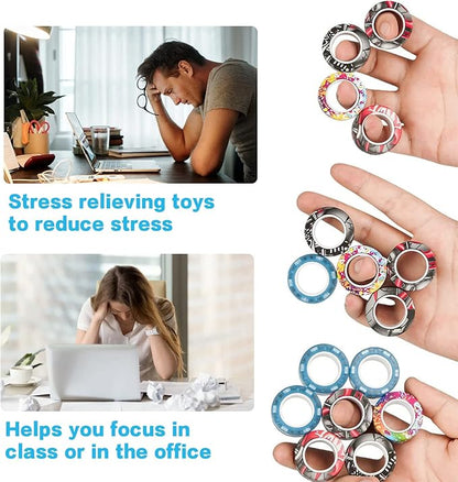 18Pcs Magnetic Rings Fidget Toys Spinner Set Easter Basket Stuffers,Finger Magnet Rings Endless Hours of Fun ADHD Stress Relief Fidget Spinner for Relieve Anxiety Birthday for Adults Teens Kids