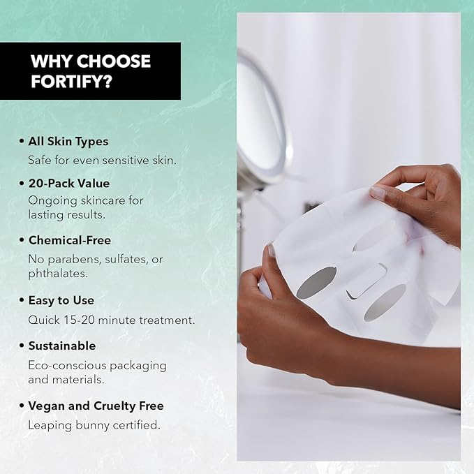 Fortify Skincare Face Mask - Hyaluronic Acid & Aloe - Dermatologist Tested, Ultra Hydrating, Anti-Aging, Pore Minimizing - 3-in-1: Detox - Treat- Boost - Clean Beauty, Korean Skin Care, 20 Sheet Masks