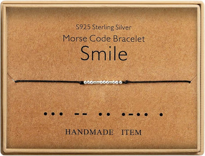 KGBNCIE Morse Code Bracelet for Women Sterling Silver Beads on Silk Cord Secret Message Fuck Friendship Inspirational Encouragement Bracelet Gift for Her