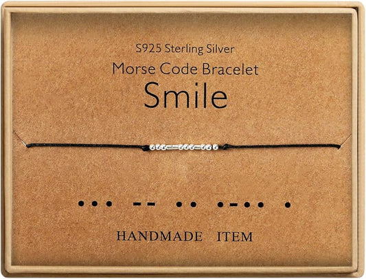 KGBNCIE Morse Code Bracelet for Women Sterling Silver Beads on Silk Cord Secret Message Fuck Friendship Inspirational Encouragement Bracelet Gift for Her