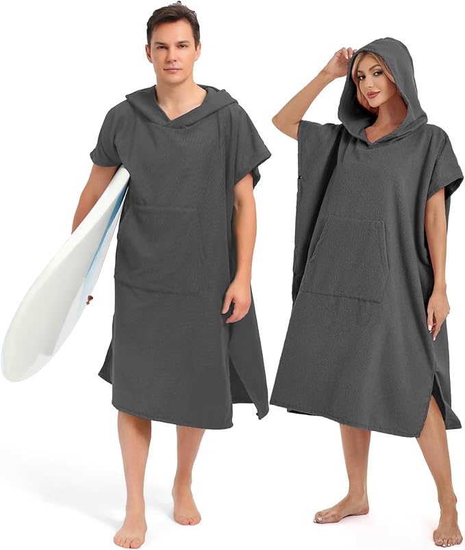 Abahub Surf Poncho Men & Women Towel Poncho Adult with Hood, Thick Quick Dry Changing Poncho Towel, Microfiber Wearable Cover Up for Surfing Beach Swim - Absorbent Changing Towel M (Grey)