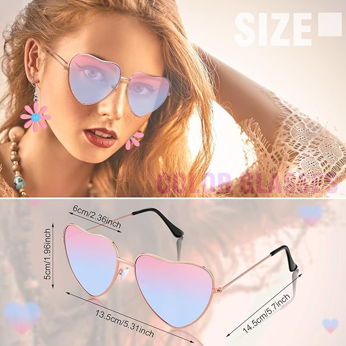 4 Pcs Hippie Costume Accessories Set 70s Peace Sign 60s Outfits for Women Necklace Daisy Earrings Flower Headband Sunglasses