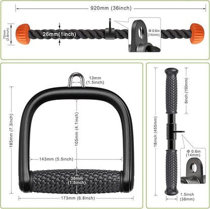 SELEWARE Triceps LAT Pulldown Attachments Home Gym Workout Accessories with Non-Slip Soft Rubber Grip Cable Machine Attachments Triceps Rope Double D Row Handle Pull Down Bar Straight Bar Exercise