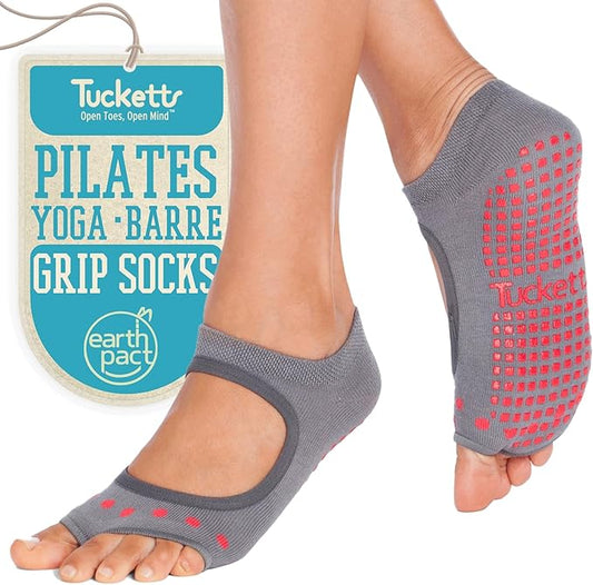 Tucketts Toeless Pilates Socks with Grips for Women, Non-Slip Yoga & Barre Socks for Stability & Barefoot Workouts, Size 6-13