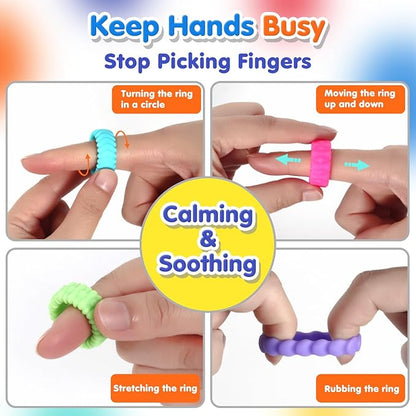 Fidget Sensory Stone Toys for Kids: 12 Pack Textured Soft Worry Stone Sensory Rings for Autism Kid Classroom Calming Down Tools Quiet Stress Anxiety Finger Toy Basket Stocking Stuffer