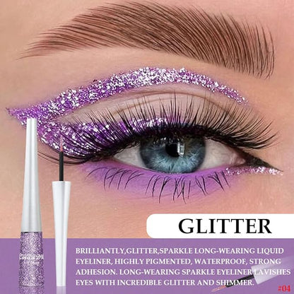 evpct 2Pcs Royal Blue Purple Liquid Glitter Eyeliner Set, Shimmery Finish