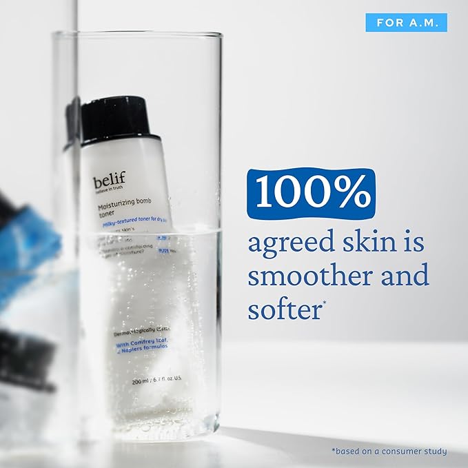 belif Moisturizing Bomb Hydrating Toner - Ceramide Milky Texture, Strengthens Skin Barrier, Soothing & Repair Serum Essence, Ultra-Hydrating 2-in-1 Toner & Moisturizer, Korean Skincare, 5.07 Fl Oz