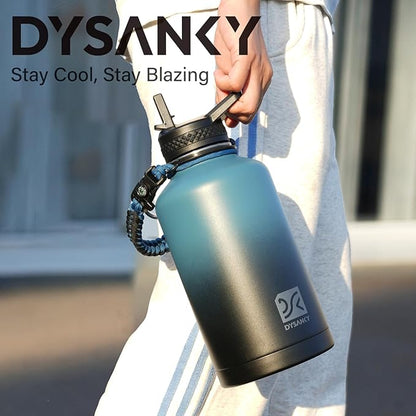 64 oz Insulated Water Bottle | Upgraded Thickened Stainless Steel Water Jug for Gym and Hiking with Straw, Carrier Bag, Handle Strap | BPA-Free 64 oz
