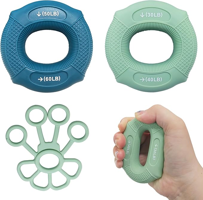 Grip strength trainer Hand grip strengthener, Forearm exerciser, Workout Set for Hand and Wrist Muscle Trainer Stress Relief, Silicone Ring for Muscle Training, Sports, Rock Climbing and Fitness.