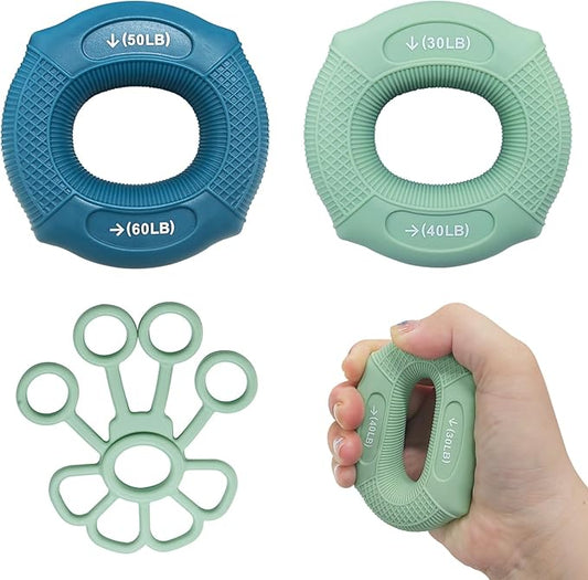 Grip strength trainer Hand grip strengthener, Forearm exerciser, Workout Set for Hand and Wrist Muscle Trainer Stress Relief, Silicone Ring for Muscle Training, Sports, Rock Climbing and Fitness.