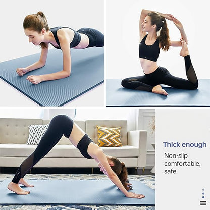 Yoga Mat Non Slip NBR Thick Yoga Mat, 72"L x 32"/24"W x 0.6"/0.4"TH (185cm x 80cm/61cm x 15mm/10mm), Anti-Tear Exercise Mat with Carrying Strap and Bag, Workout Mats for Yoga, Pilates, Floor Exercises