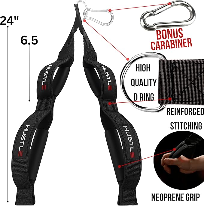 Hustle Athletics Tricep Rope Cable Attachments for Gym Use - Perfect Gym Equipment for Home/Gym Accessories - Multi Workout Rope Cable Machine Attachment -Best Gym Rope Grip with 4 Anti-Slip Handles