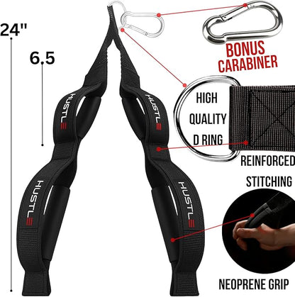 Hustle Athletics Tricep Rope Cable Attachments for Gym Use - Perfect Gym Equipment for Home/Gym Accessories - Multi Workout Rope Cable Machine Attachment -Best Gym Rope Grip with 4 Anti-Slip Handles