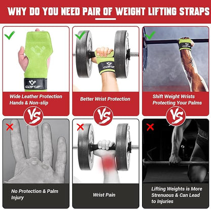 Weight Lifting Wrist Strap, Double Layer Leather Wrist Strap for Deadlift and Powerlifting, Adjustable Neoprene Padded Gym Workout Lifting Hooks (Pair)