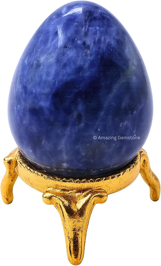 Amazing Gemstone Sodalite Crystal Yoni Egg, 2 Inches - Crystals and Healing Stones Yoni Egg for Pelvic Floor Health, Natural Healing Crystal Eggs for Meditation and Stress Relief