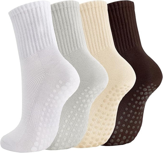Breslatte Crew Pilates Socks with Grips for Women Non Slip Cotton Grip Socks for Yoga Hospital Barre Home Daily
