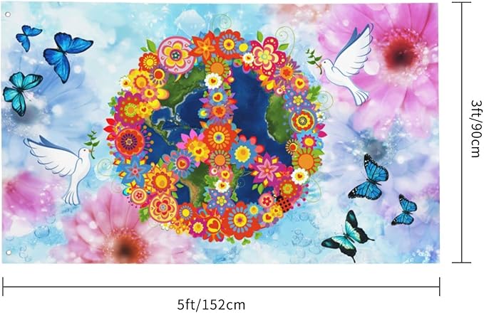 Love Peace Flower Flag 3x5 Ft Outdoor Indoor World Peace Flags Garden Yard Banner Outside Decorative Sign